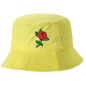 Red Rose Stem Bucket Hat, Unisex Sun Hats, Spring Bucket Hats, Embroidered Hat, Roses Bucket Hat, Summer Bucket Caps, Rose Hat