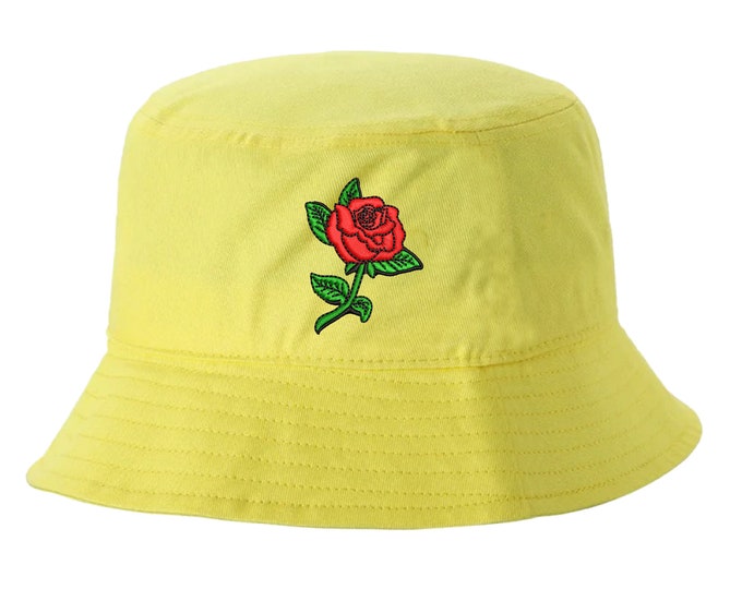 Red Rose Stem Bucket Hat, Unisex Sun Hats, Spring Bucket Hats, Embroidered Hat, Roses Bucket Hat, Summer Bucket Caps, Rose Hat