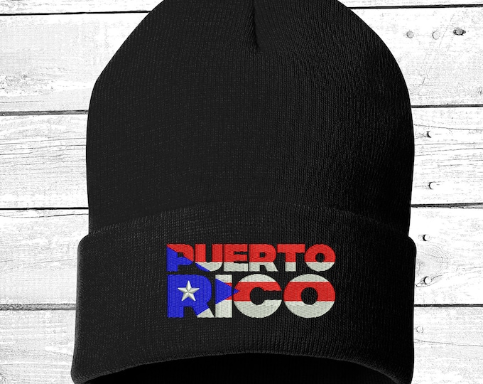 Puerto Rico Strong Cuffed Beanie, Puertorican Festival Hats, Embroidered Beanie Rico Dad Hats, Boricua Hats