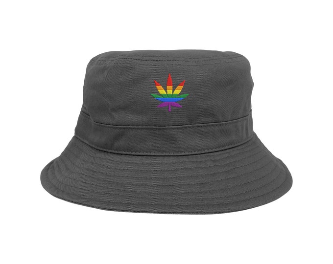 Pride Weed Bucket Hat, Marijuana Embroidered Hats, Pride Hats, Pride Parade Hats, LGBTQ Bucket , Pride Bucket Hat, Rainbow Weed Bucket Hat