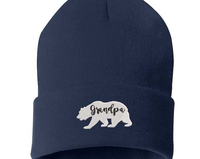 Grandpa Bear Beanie Hat, Embroidered Beanie, Cuffed Beanie, Gifts for Him, Grandpa Beanie, Grandfather Gifts, Fathers Day, Fathers Day Gift