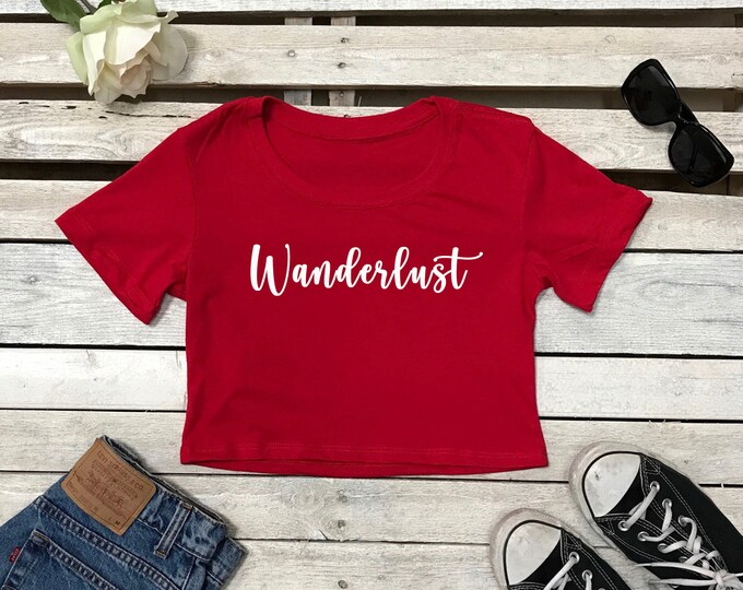 Wanderlust Crop Top AdventureTshirt, Hiking Tshirt, Glamping Tee, Summer Outfits, Travel Crop Tops, Traveling Shirt Traveler Cropped Top