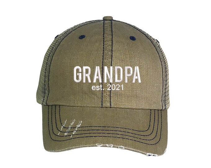 Grandpa Est 2021 Trucker Hat, Grandpa Distressed Trucker Hat, Gender Reveal Hats, Grandfather Trucker Cap, Gift for new grandpa Trucker Caps