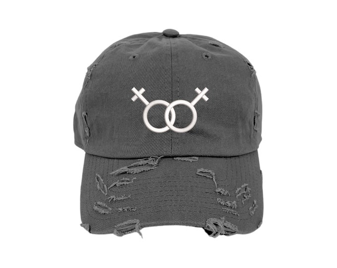 Lesbian Symbol Vintage Distressed Dad Hat, Gender Embroidery, Low Profile, LGBTQ Baseball Hat, Unisex Baseball Cap, Sex Symbol Dad Hat