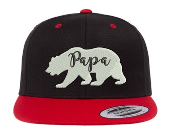 PAPA BEAR Hat, Vintage Flat Bill Snapback, California Bear Caps, Snapback Hat, Father's Day Cap Hat for new dad Snapback Flat bill Cap