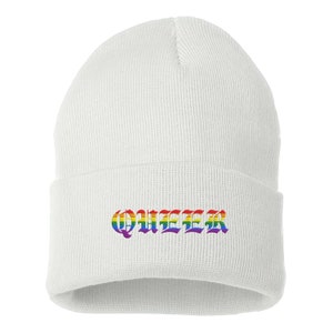 Queer Pride Cuffed Beanie, Pride Beanie, LGBTQ Hat, Cuffed Beanie Hat, Gay Pride Beanie, Pride Parade Beanie, Unisex Embroidered Beanie