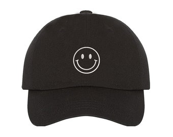Embroidered Smiley Face Baseball Cap, 100% Cotton Unisex Hat