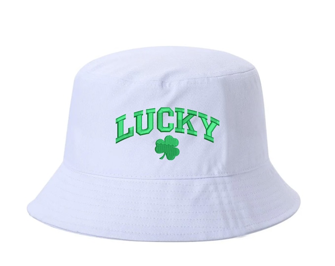 LUCKY Clover St Patricks Bucket Hat, Clover St Pattys Day Cap, St Paddy's Day, Lucky Day Drinking Bucket Hat, Lucky Hat