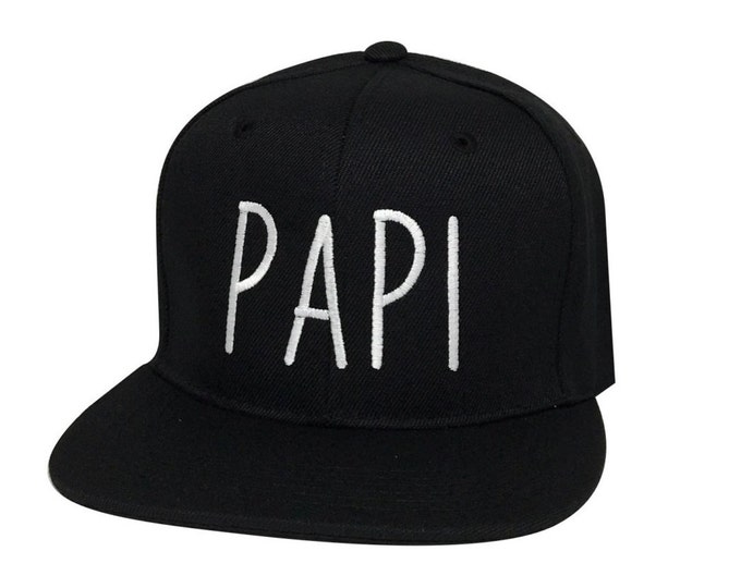 PAPI Embroidered Flat Bill Snapback Hat Cap Black/Black Bill