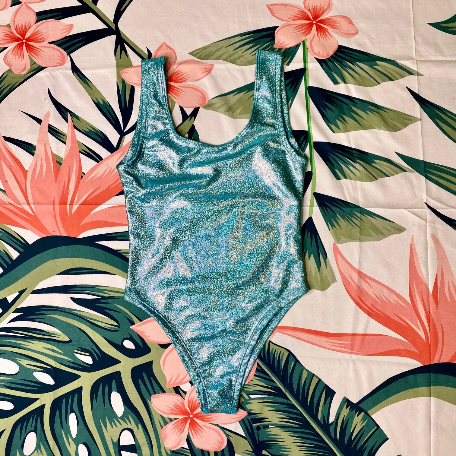 Jade Metallic One Piece Swimsuit Holographic Bathing Suit | Etsy
