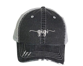 Gigi Distressed Trucker Hat, Embroidered Grandma Gift