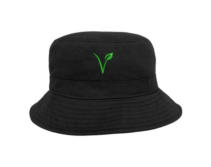 Vegan Logo Bucket Hat, Embroidered Hat, Plant Based Bucket Hat, Vegan Hat, Unisex Beach Bucket Hats, Custom Made Cap, Vegetarian Hat Hat