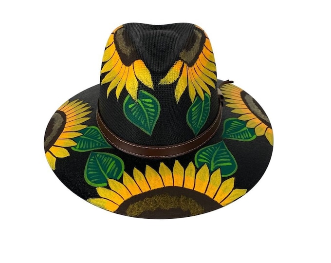 Handpainted Sunflower Artisanal Hat, Handcrafted Mexican Hat, Floral Sunflower Hat, Beach Palm Hat, Colorful Floral Hat, Traditional Hats