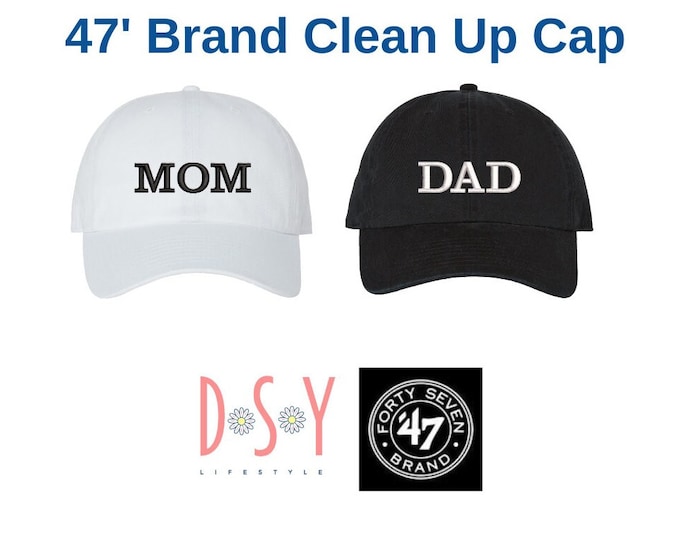 Mom and Dad 3D Embroidered Premium 47 Brand Baseball Hat Cap, Mom and Dad Baseball Hat, New Mom and Dad hats, Mom and Dad Christmas Gift