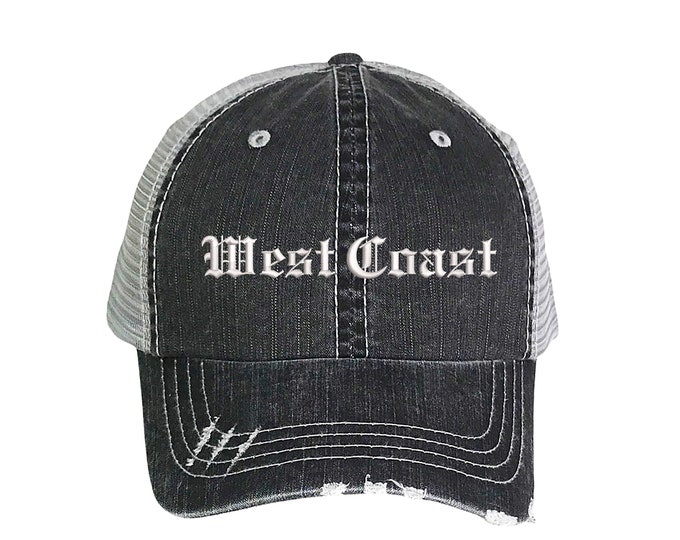 West Coast Hat, Cross Trucker Hat, Rap Hip Hop Distressed Trucker Hat, Best Coast Trucker Cap, California Trucker Caps, Gift for her,