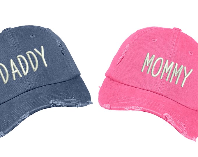 DADDY Hat & MOMMY Hat | Distressed Hat | New Parent Gift | Gender Reveal| Expecting Couples| We're Having a Baby Hat | Newborn Announcements