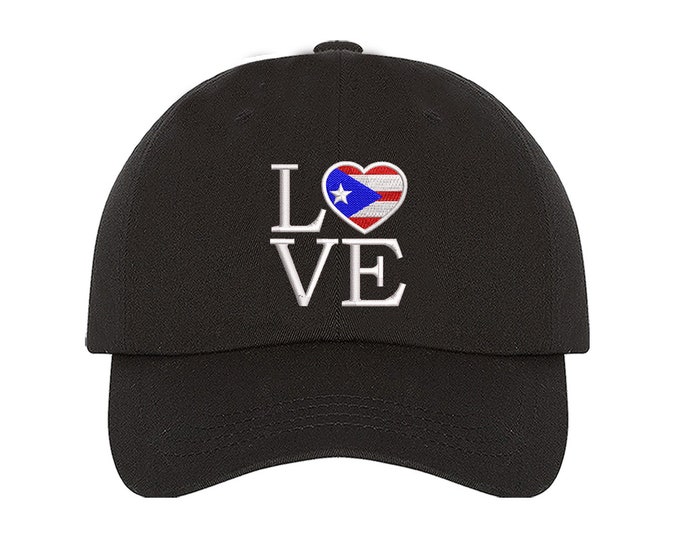 Puerto Rico Love Embroidered Baseball Hat, Puerto Rican Baseball Hat, PR Hat, Unisex Hats, Custom Made Cap, Unisex Puerto Rico Hat