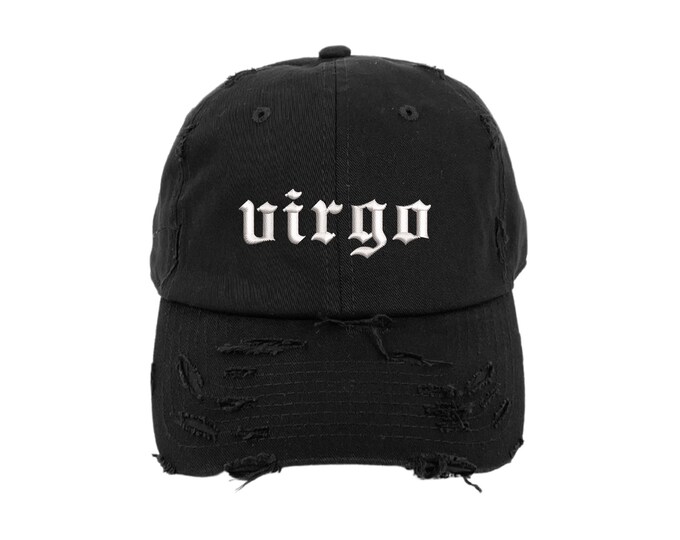 Virgo Vintage Lowercase Distressed Dad Hat, Astrology Embroidery, Low Profile, Baseball Cap Hat, Unisex Baseball Cap, Zodiac Dad Hat