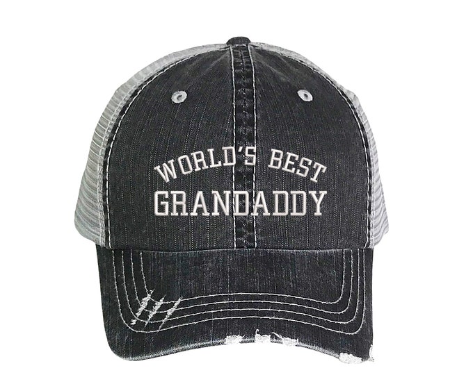 Worlds Best Grandaddy Distressed Trucker Cap, Grandpa Distressed Trucker Hat, Granddaddy Trucker Cap, Grandfather Trucker Caps, Fathers Day