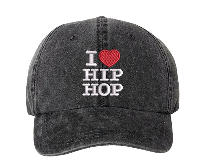 I Love Hip Hop Embroidered Washed  Baseball Hat, Unisex Washed Baseball Hat, Hip Hop Lover Gift