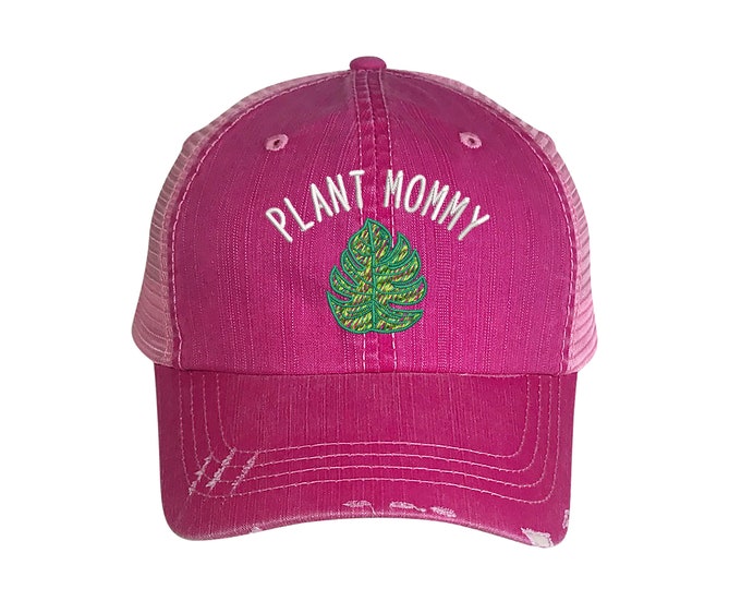 Plant Mommy Trucker Hat, Plant Mom Distressed Trucker Hat, Embroidered Trucker Caps, Unisex Mesh Back Trucker Hat, Summer Cap Hat