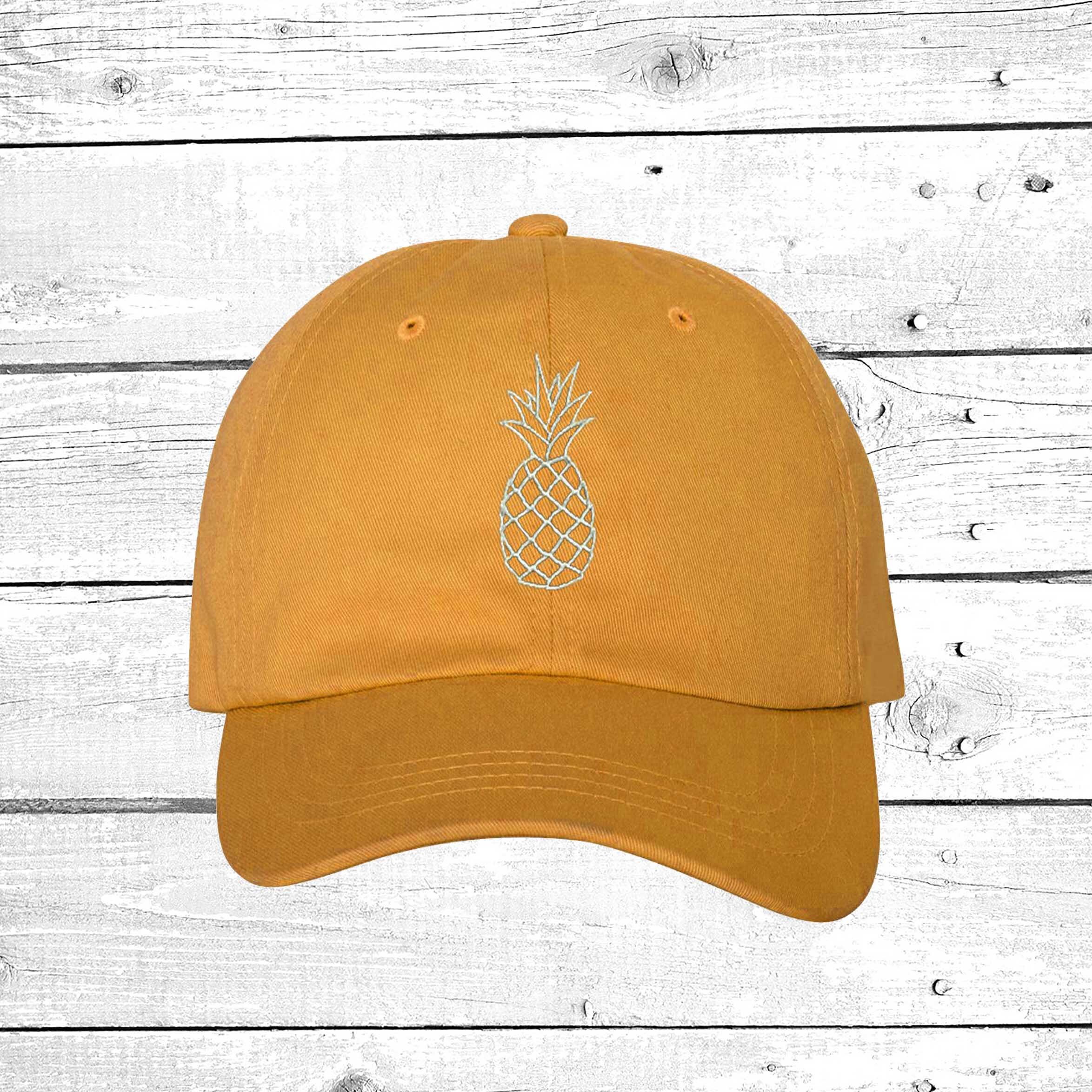 White Outline PINEAPPLE Baseball Hat, Embroidered Baseball Cap