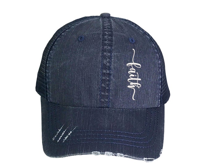 Faith Trucker Hat, Inspirational Distressed Trucker Hat, Jesus Trucker Cap, Christian Trucker Caps, Gift for her,