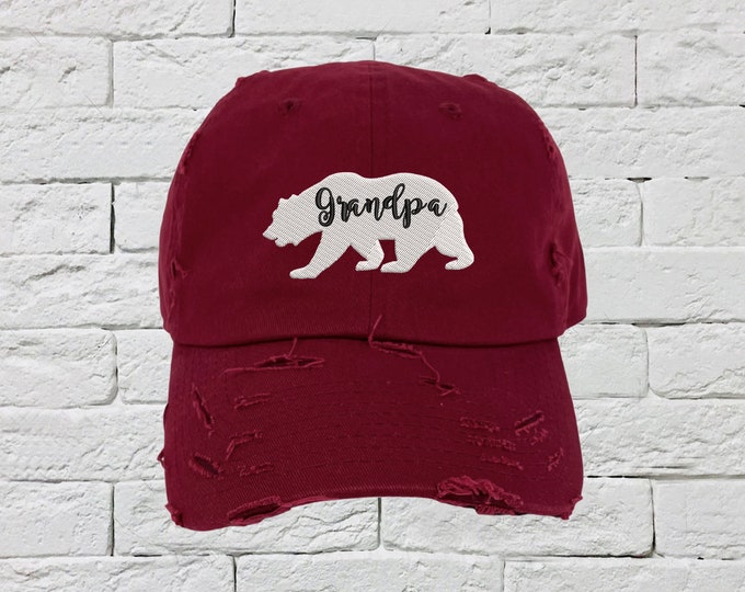 Grandpa Bear Vintage Distressed Dad Hat, Embroidered Grandpa Bear, Low Profile Distressed, Baseball Cap Hat, Unisex Hat, Gift for Him