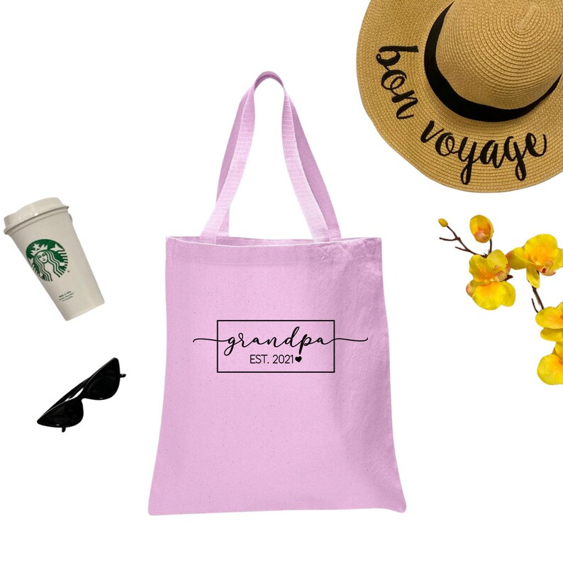 Printed Tote Bag Eco-Friendly Shopping Bag Reusable Market Bag Grandpa Bag Cute Tote Grandpa Est 2021 Canvas Tote Bag Cotton Tote Bag