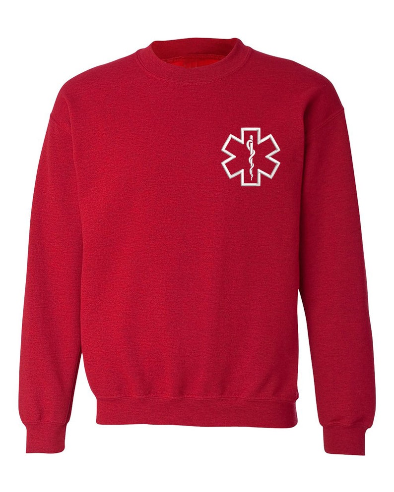 Paramedic Star Crewneck Sweatshirt, Gift for Her, Paramedic Pullover Sweater, Unisex Winter Sweatshirt, First Responder Gift, EMT Sweatshirt RED