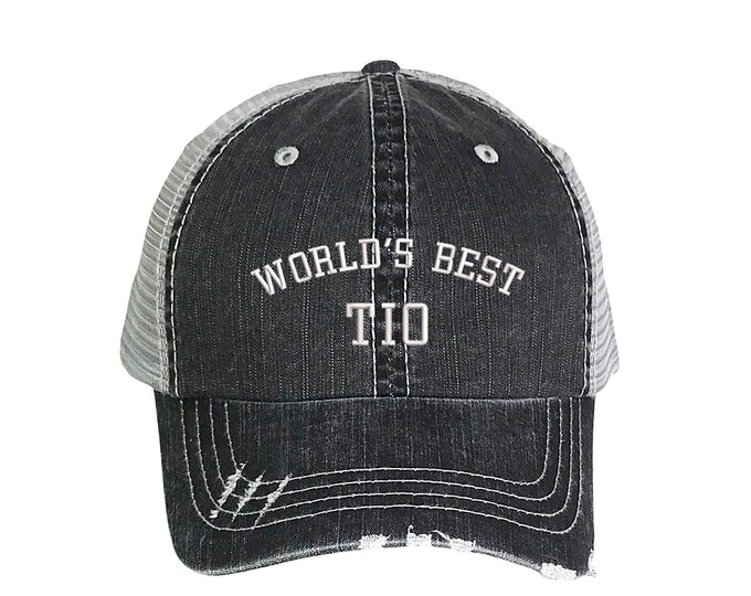 Worlds Best Tio Distressed Trucker Cap, Uncle Distressed Trucker Hat, Best Uncle Trucker Cap, Men's Trucker Caps, Best Uncle Hat