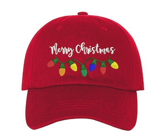 Embroidered Merry Christmas Hat, Holiday Lights Baseball Cap