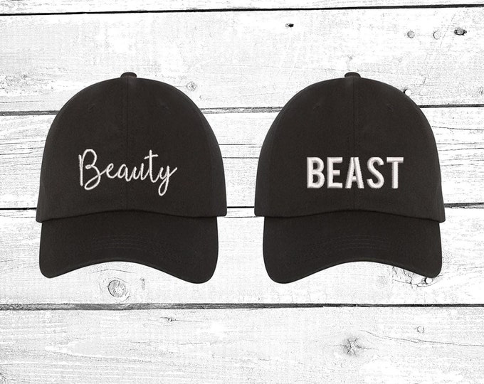 Hats Beauty and the Beast Baseball Cap, Couples Hat, His and Hers Baseball Hat Valentines Hats Best friends Baseball Cap Couples Gift Ideas