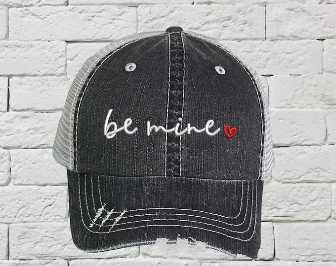 Hat for Valentines Be Mine Trucker Distressed Trucker Hat, Red Heart Trucker Cap, Valentines Trucker Caps , 30th Be Mine hats Unisex Trucker