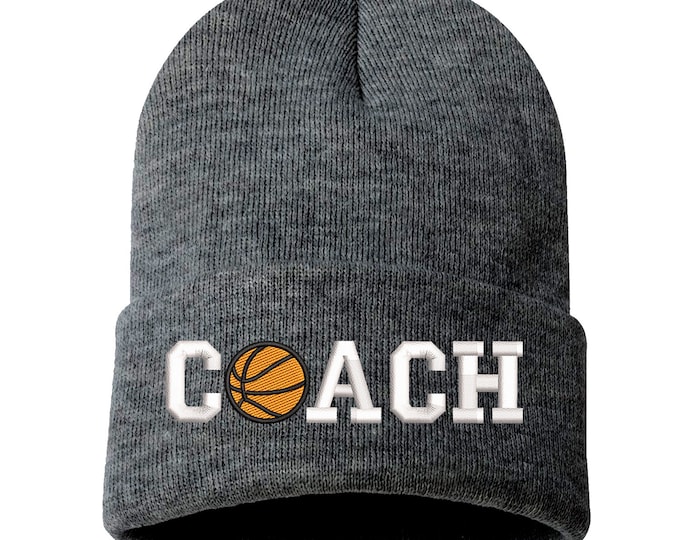 Basketball COACH Beanie Winter Hat Basketball Embroidered Beanie Gifts for Coach Cuffed Cap Unisex Messy Bun Beanie Sports Coach Gift