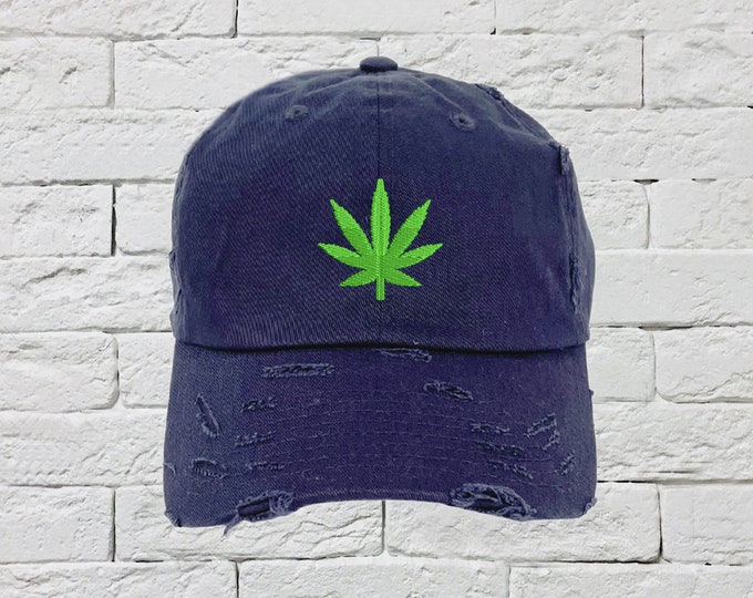 Weed Vintage Distressed Dad Hat, Embroidered 420, Low Profile Distressed, Baseball Cap Hat, Unisex Baseball Cap, Marijuana Dad Hat