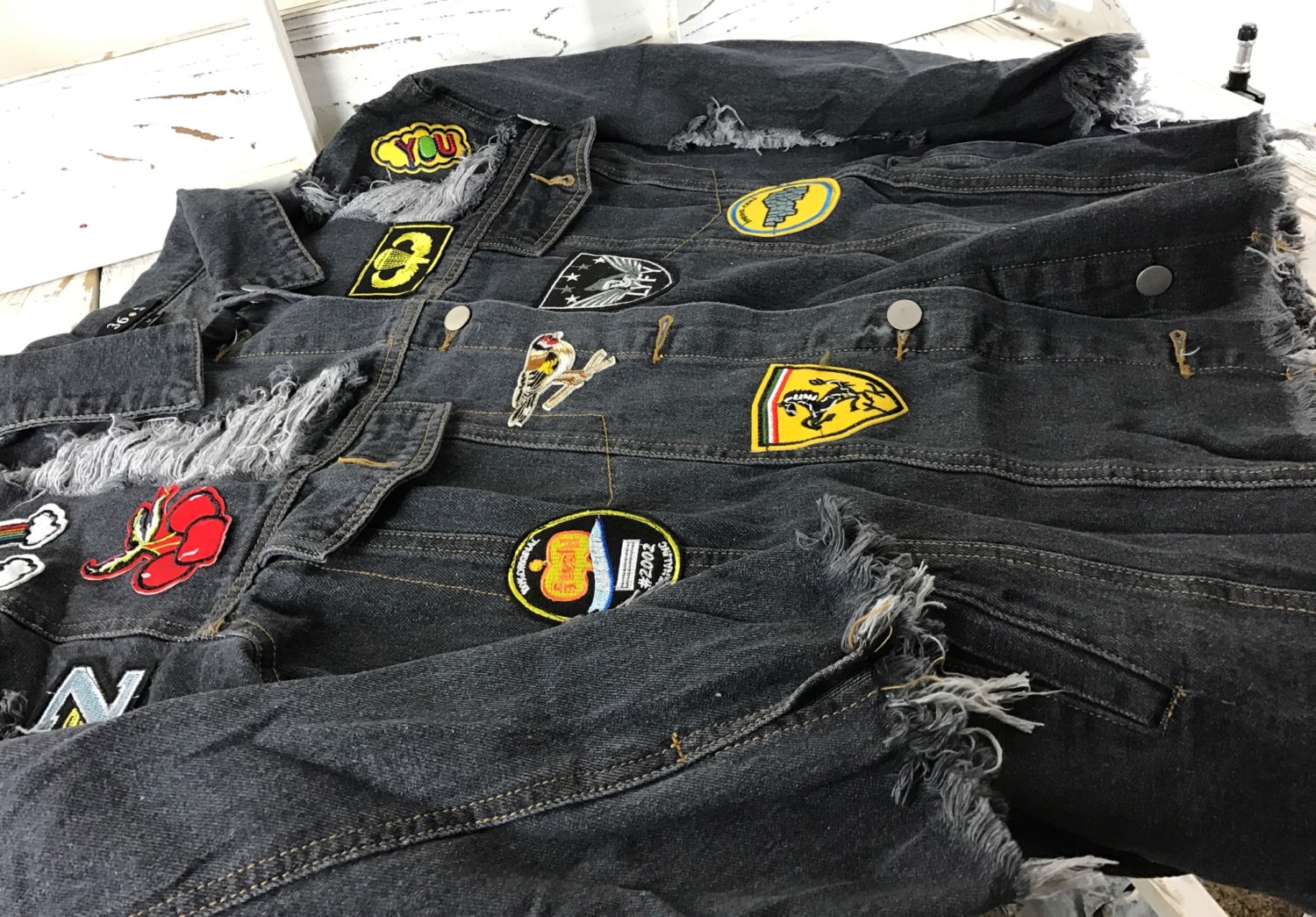 Punk Jacket  PATCH JEAN JACKET , Embroidered Patches