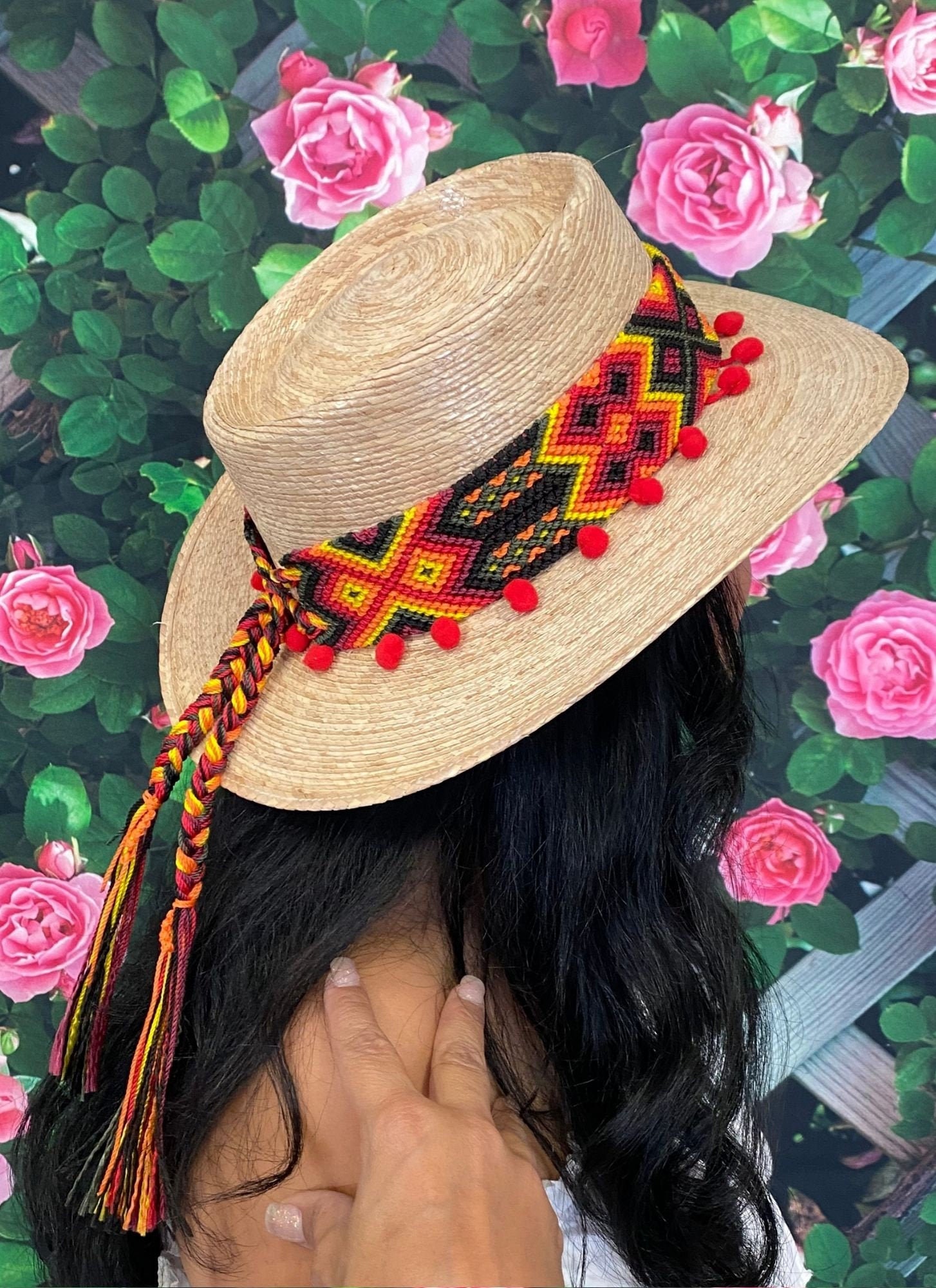 Mexican Straw Hat Pom Pom Sombrero