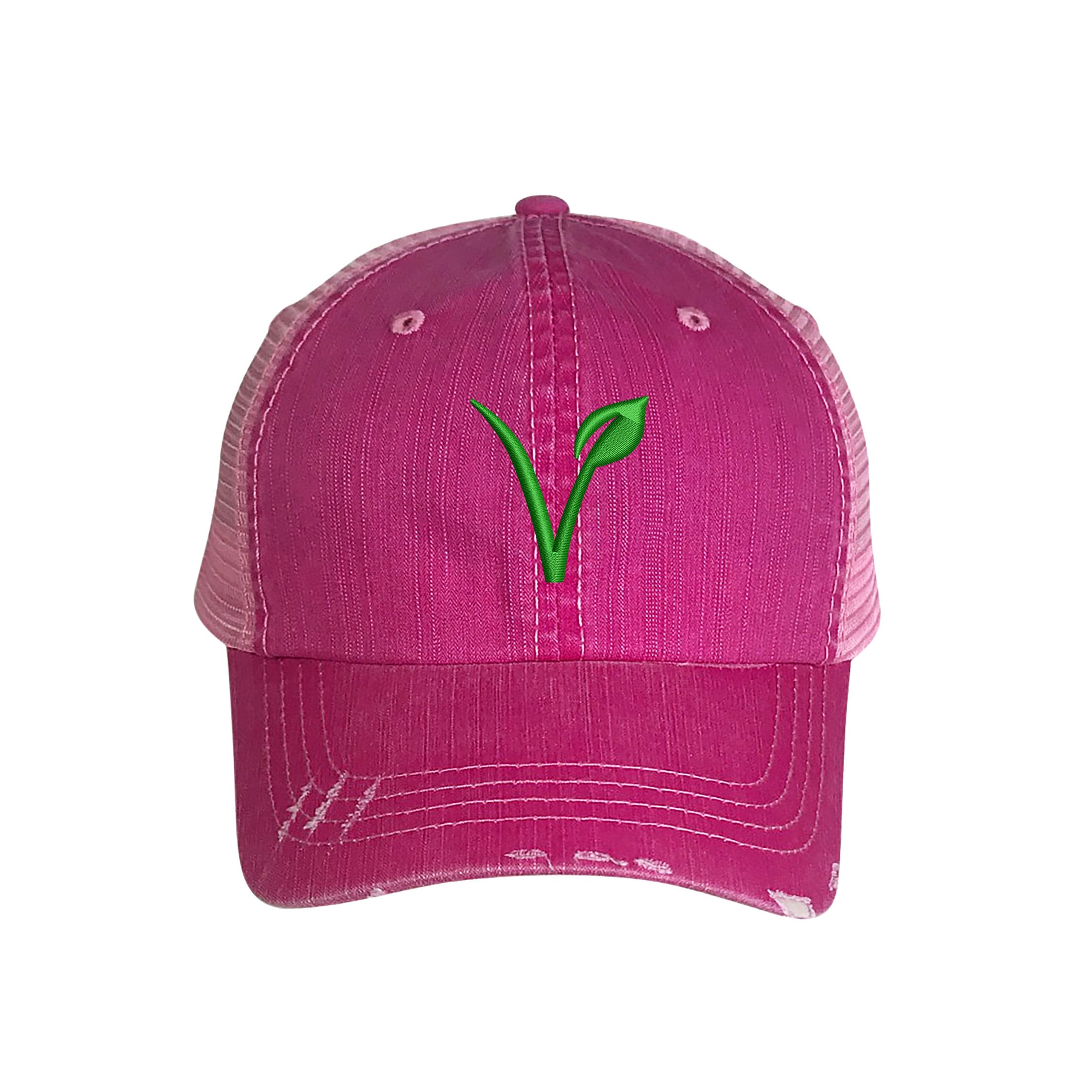 Vegan Logo Trucker Hat, Vegan Distressed Trucker Hat, Embroidered Trucker Caps, Unisex Mesh Back