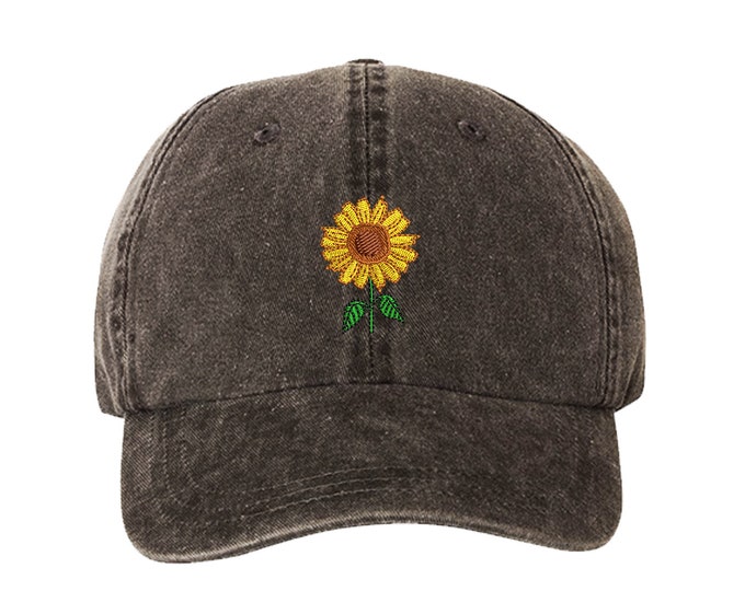 Sunflower Washed Baseball Dad Hat, Sunflower Dad Hat, Embroidered Dad Hat, Nature Lover, Gift for Her, Floral Spring Hat,Unisex Baseball Hat