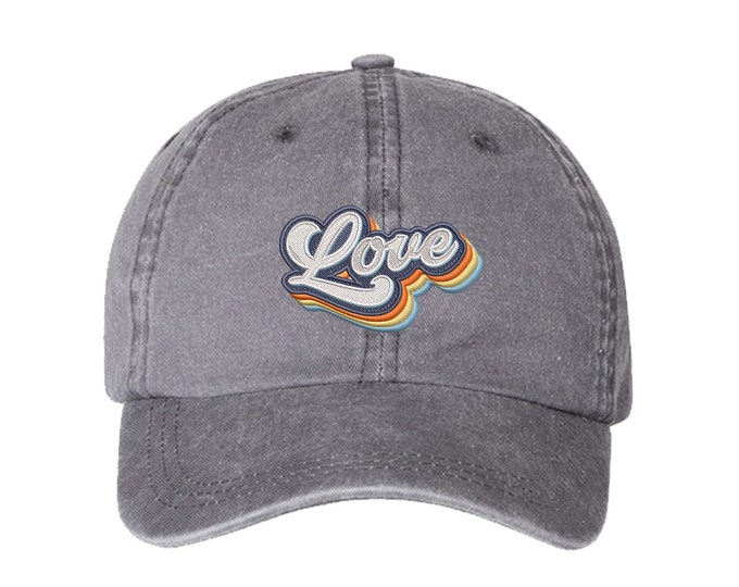 Love Retro Baseball Washed Dad Hat, Love Dad Hat, Embroidered Dad Hat, Gifts for Her, Valentines Day Gift, Couples Matching Hats, Unisex Hat