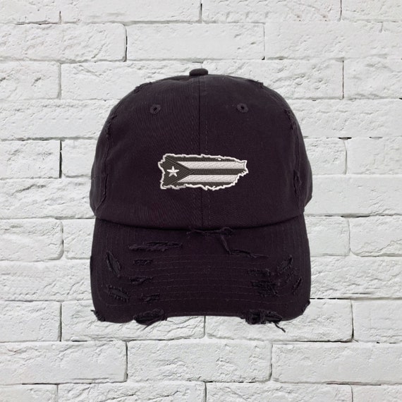 Puerto Rico Black Island Vintage Distressed Dad Hat, Embroidery Hat, Low Profile, Baseball Cap Hat, Unisex Baseball Cap, Anarchy Dad Hat
