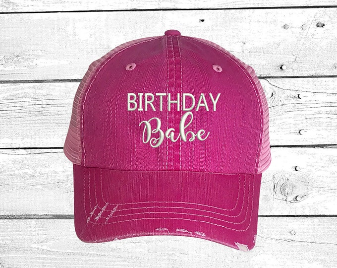 Birthday BabeTrucker, Distressed Trucker Hat, Birthday Trucker Cap, Vegas Trucker Caps 30th Birthday Hats, 21st Birthday hats