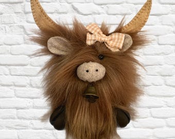 Handmade Scottish Highland cow gnome,  farmhouse decor, tiered tray display, unique gift idea