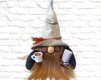 Handmade Book Gnome Unique gift idea for Book Club Librarian, Teacher, Coffee Lover