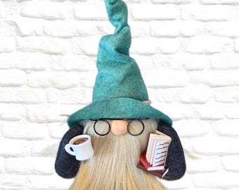 Handmade Book Gnome Unique gift idea for Book Club Librarian, Teacher, Coffee Lover