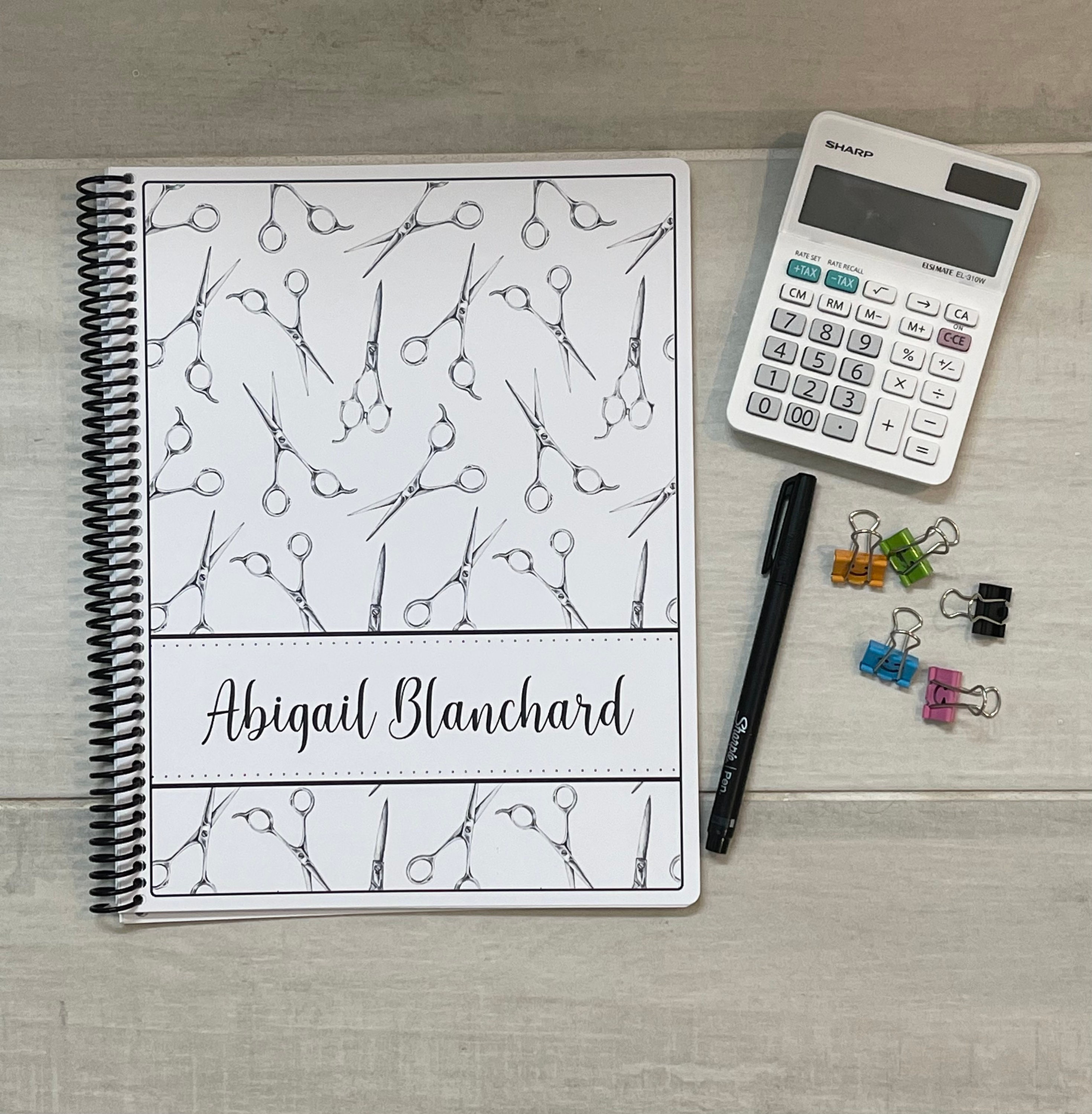 Dated 12 Month Appointment Book - Start Any Month - 3 Sizes w/Optional Income/Expenses - Stylist Scissors Design