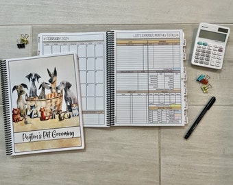 12 Month Dated Appointment Book With Complete Business Organizer/Planner + UPGRADE OPTIONS - Illustrated Pets Design - Start Any Month