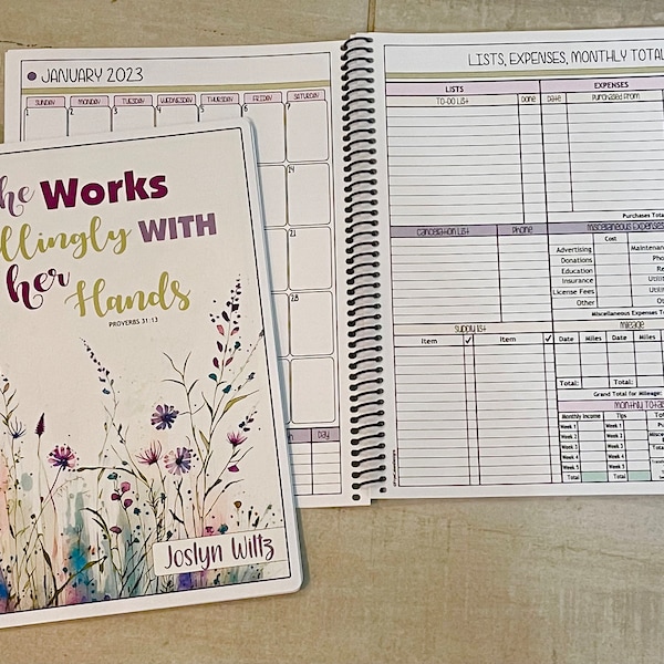 12 Month Dated Appointment Book With Complete Business Organizer/Planner + UPGRADE OPTIONS - She Works Willingly... - Start Any Month