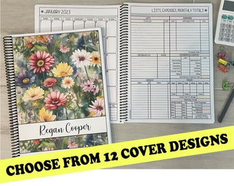 12 Month Dated Appointment Book With Complete Business Organizer/Planner + UPGRADE OPTIONS - Summer Flowers - 12 Designs - Start Any Month